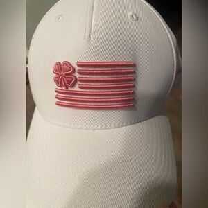 Live Lucky White Cap with Pink Script & Flag w/Shamrock